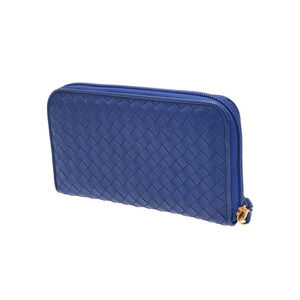 Bottega Veneta zipper intrecciato wallet blue lambskin round